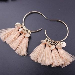 Ethnic bohemian tassel hoop earring gold trend